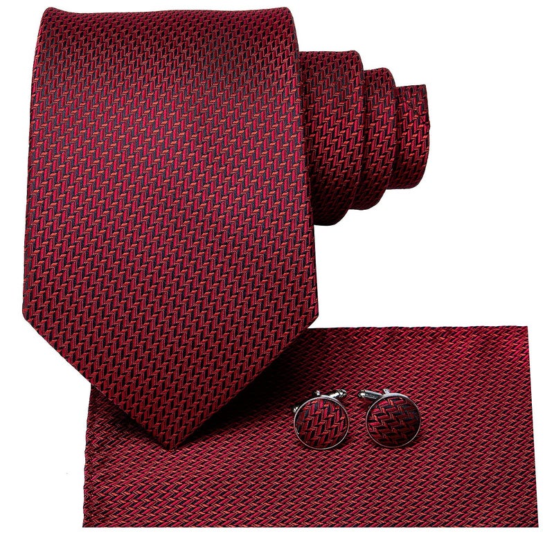 Dubulle Mens Paisley Floral Silk Tie for Men Black Red Striped Necktie and Pocket Square Cufflinks Set Wedding Business - Image 2